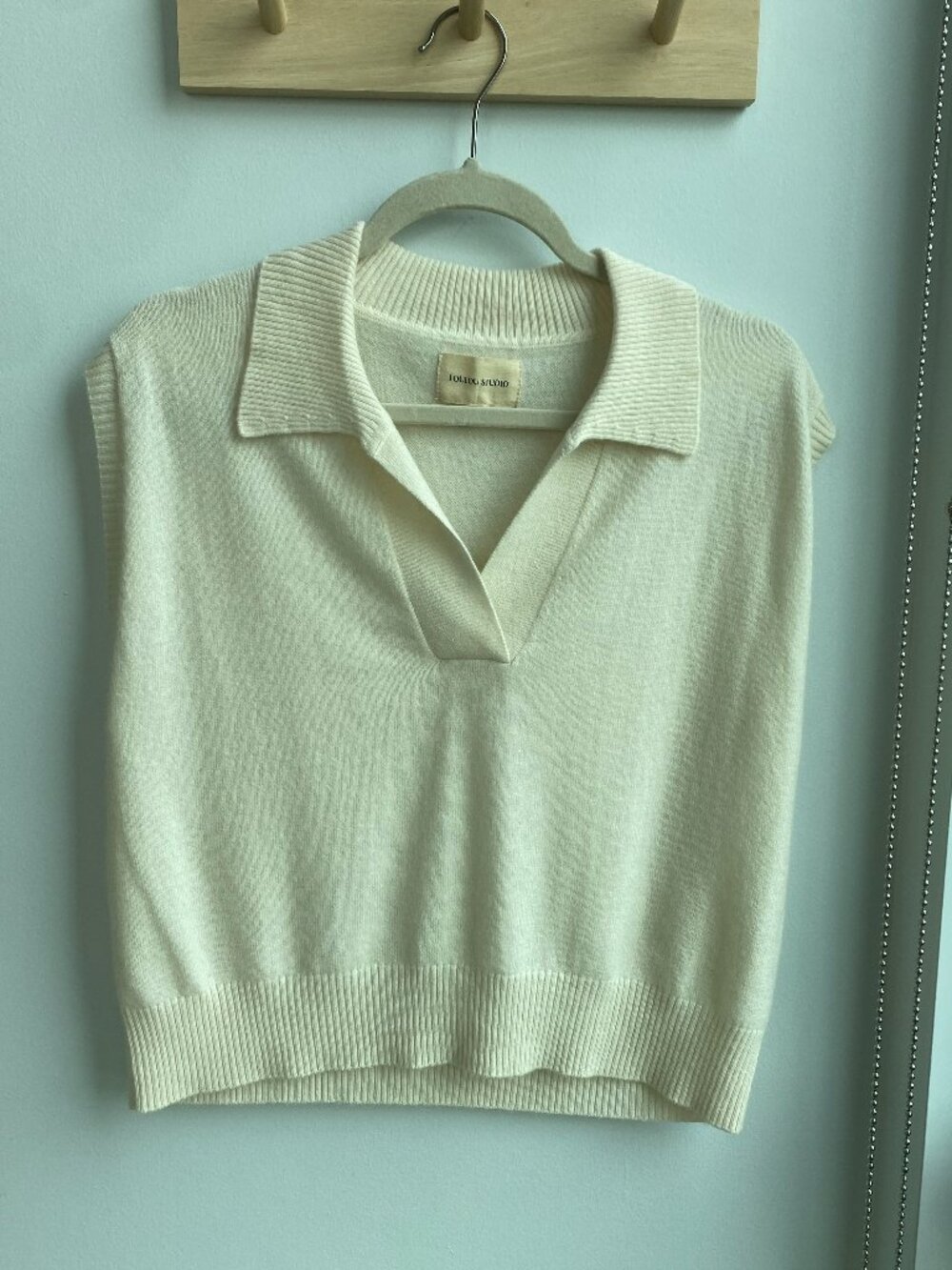 Loulou Studio Johnny Collar Sleeveless Cashmere Vest Beige Ivory Size L